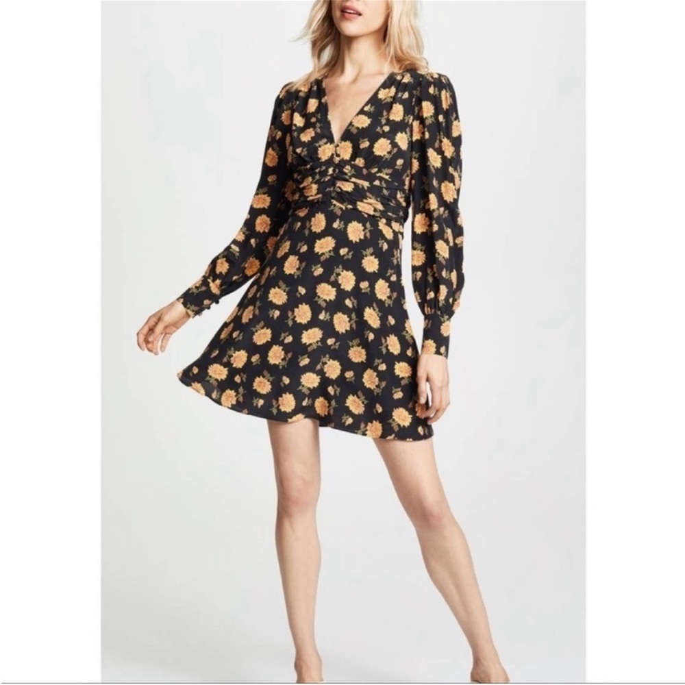 VERONICA BEARD Black & Yellow Sunflower Floral Printed Silk Riggins Dress Sz 0 - Picture 3 of 17